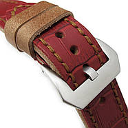 22mm MiLTAT Antipode Watch Strap Red Matte CrocoCalf in Tan Hand Stitches, фото 2