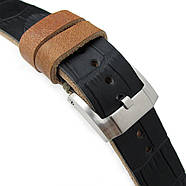 20mm MiLTAT Antipode Watch Strap Matte Black CrocoCalf in Grey Hand Stitches, фото 2