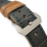 26mm MiLTAT Antipode Watch Strap Dark Grey CrocoCalf in Blue Lake Hand Stitches, фото 2