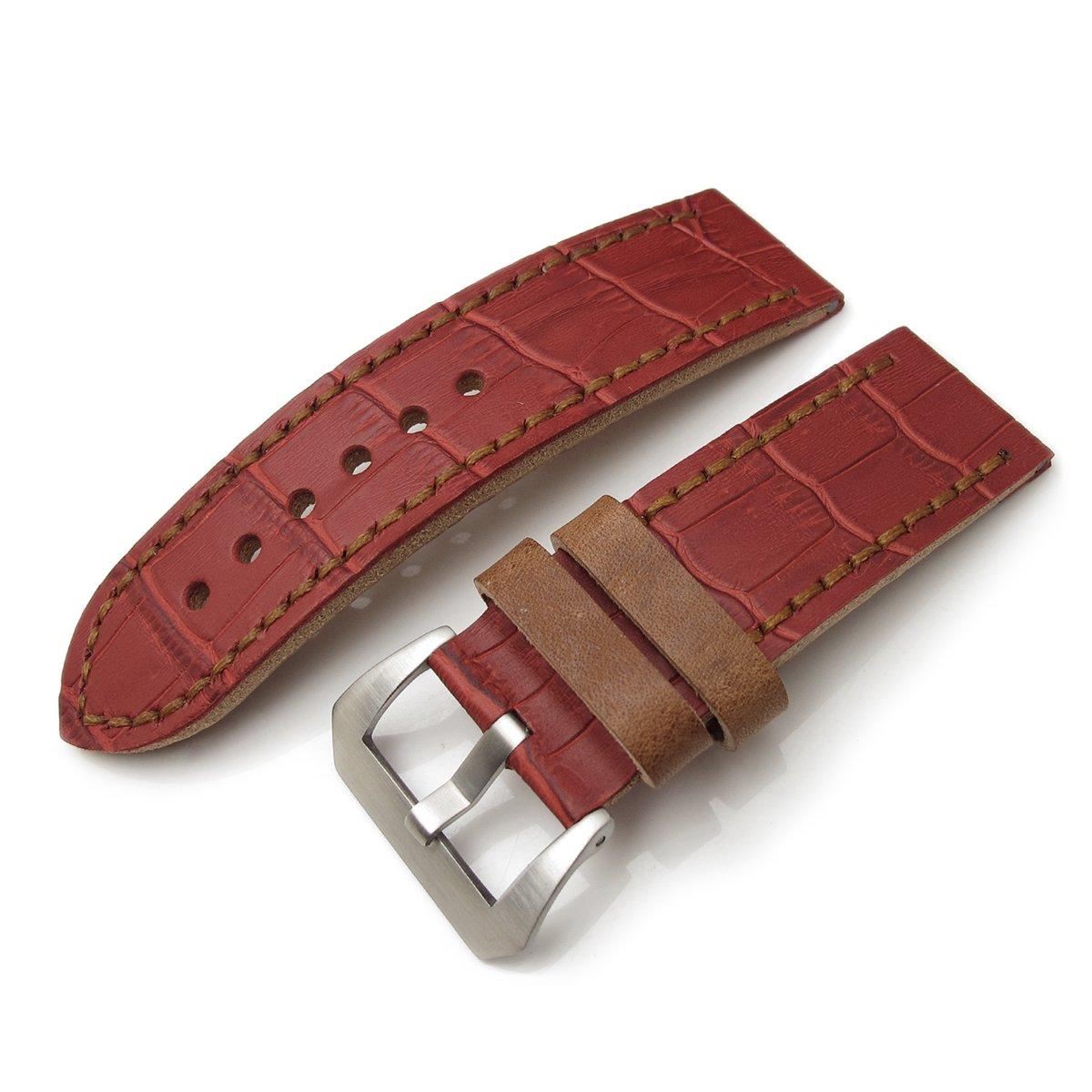 26mm MiLTAT Antipode Watch Strap Red Matte CrocoCalf in Tan Hand Stitches, фото 1