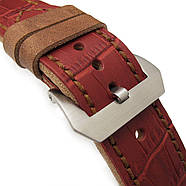 26mm MiLTAT Antipode Watch Strap Red Matte CrocoCalf in Tan Hand Stitches, фото 2