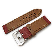26mm MiLTAT Antipode Watch Strap Red Matte CrocoCalf in Tan Hand Stitches, фото 3