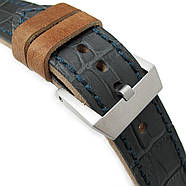 24mm MiLTAT Antipode Watch Strap Dark Grey CrocoCalf in Blue Lake Hand Stitches, фото 2