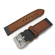 24mm MiLTAT Antipode Watch Strap Dark Grey CrocoCalf in Blue Lake Hand Stitches, фото 3