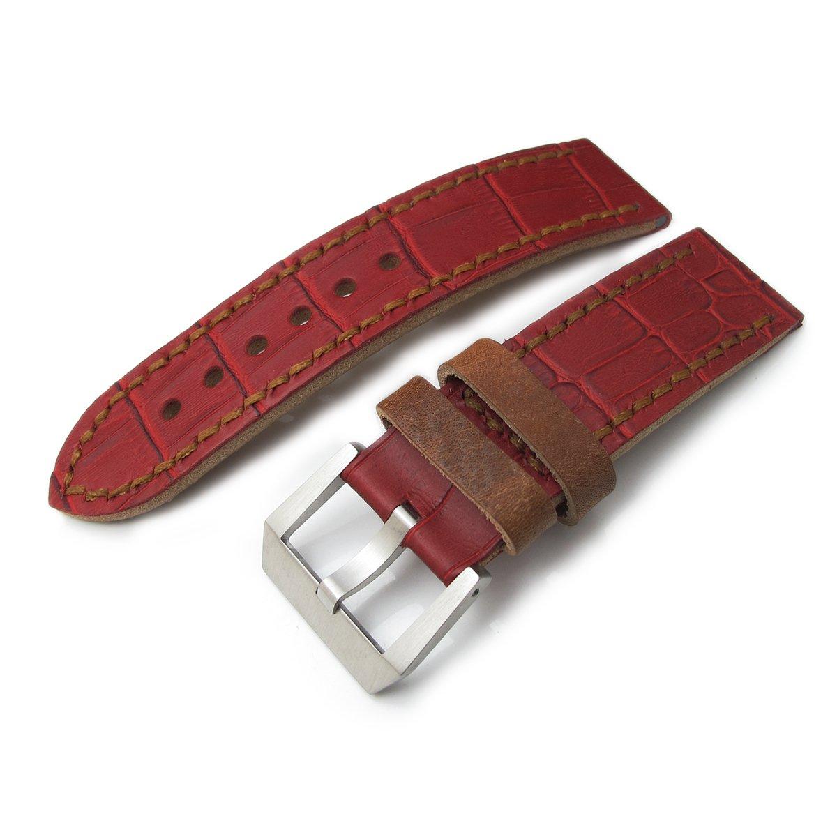 24mm MiLTAT Antipode Watch Strap Red Matte CrocoCalf in Tan Hand Stitches, фото 1