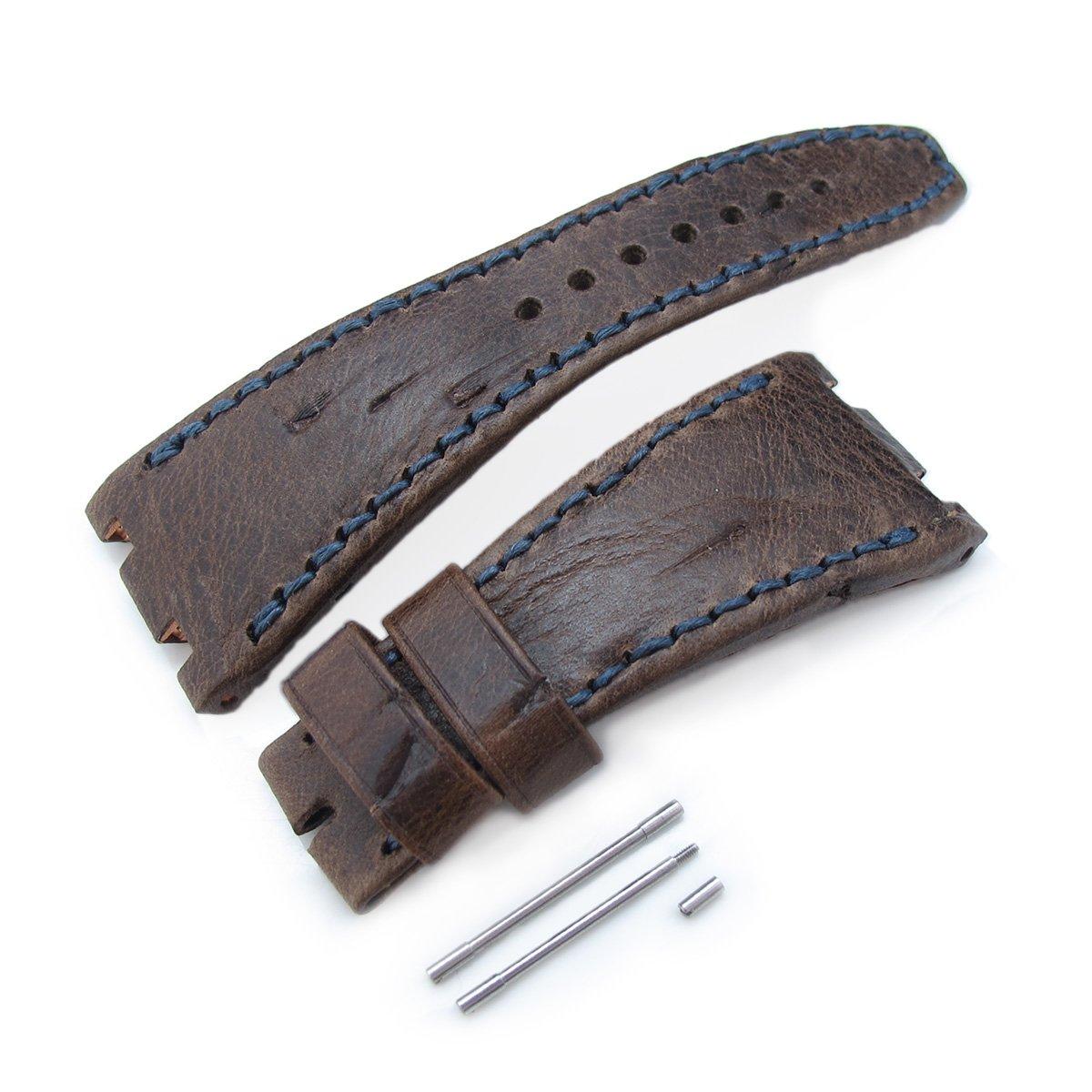 Scratch Brown Pattern of Art Leather Watch Strap, Dark Navy Wax thread , custom made for Audemars Piguet Royal, фото 1