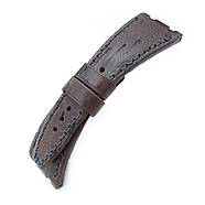Scratch Brown Pattern of Art Leather Watch Strap, Dark Navy Wax thread , custom made for Audemars Piguet Royal, фото 3