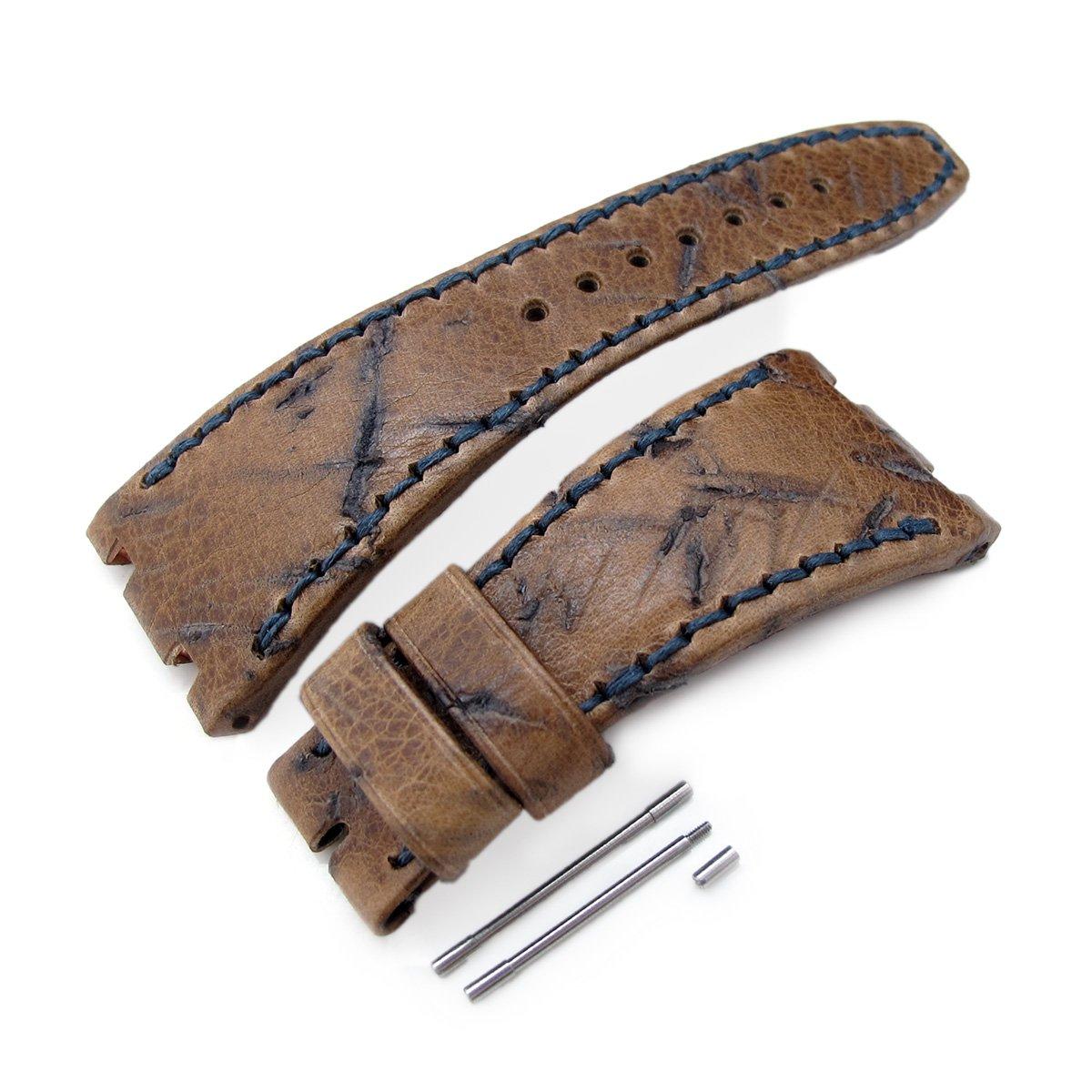 Heavy Scratch Brown Leather of Art Watch Strap, Dark Navy Wax thread, custom made for Audemars Piguet Royal, фото 1