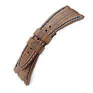 Brown Oak Wood Leather of Art Watch Strap, Wax thread Dark Navy Stitching, custom made for Audemars Piguet, фото 3