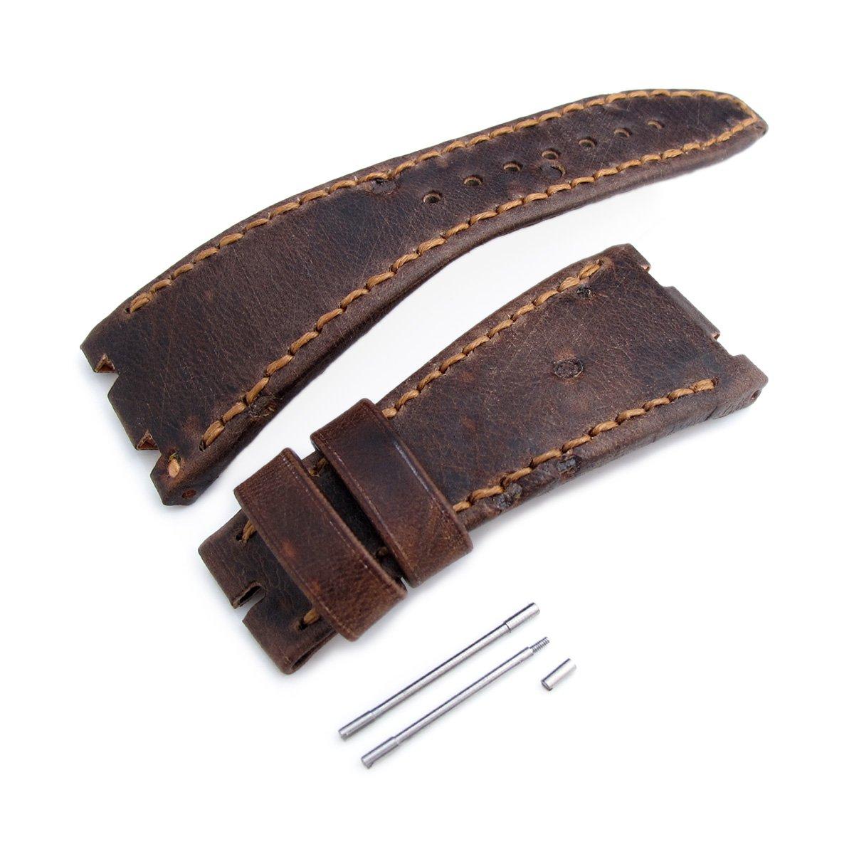 Dark Brown Chesse Holes Leather of Art Watch Strap, Brown Wax thread, custom made for Audemars Piguet Royal, фото 1
