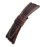Dark Brown Chesse Holes Leather of Art Watch Strap, Brown Wax thread, custom made for Audemars Piguet Royal, фото 3