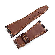 Dark Brown Chesse Holes Leather of Art Watch Strap, Brown Wax thread, custom made for Audemars Piguet Royal, фото 4
