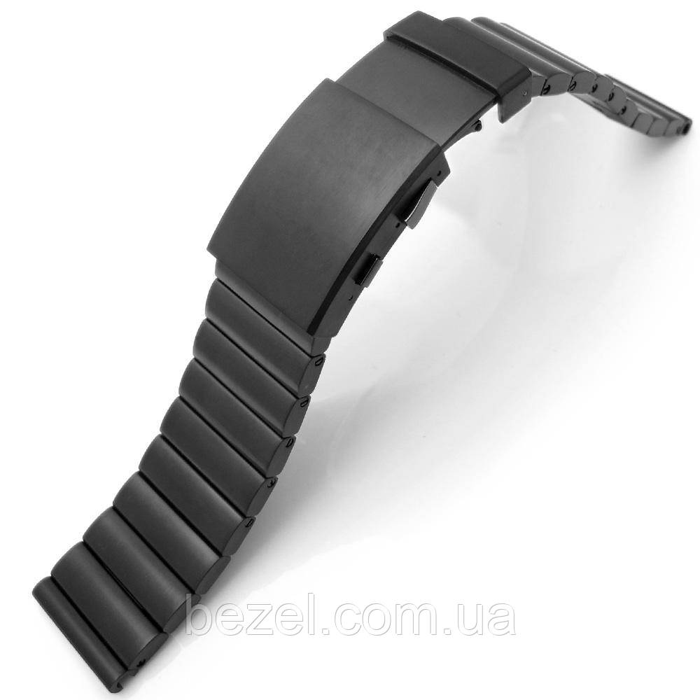 24mm Bandoleer 316L Straight End PVD Black Stainless Steel Watch Band Divers Extension Clasp