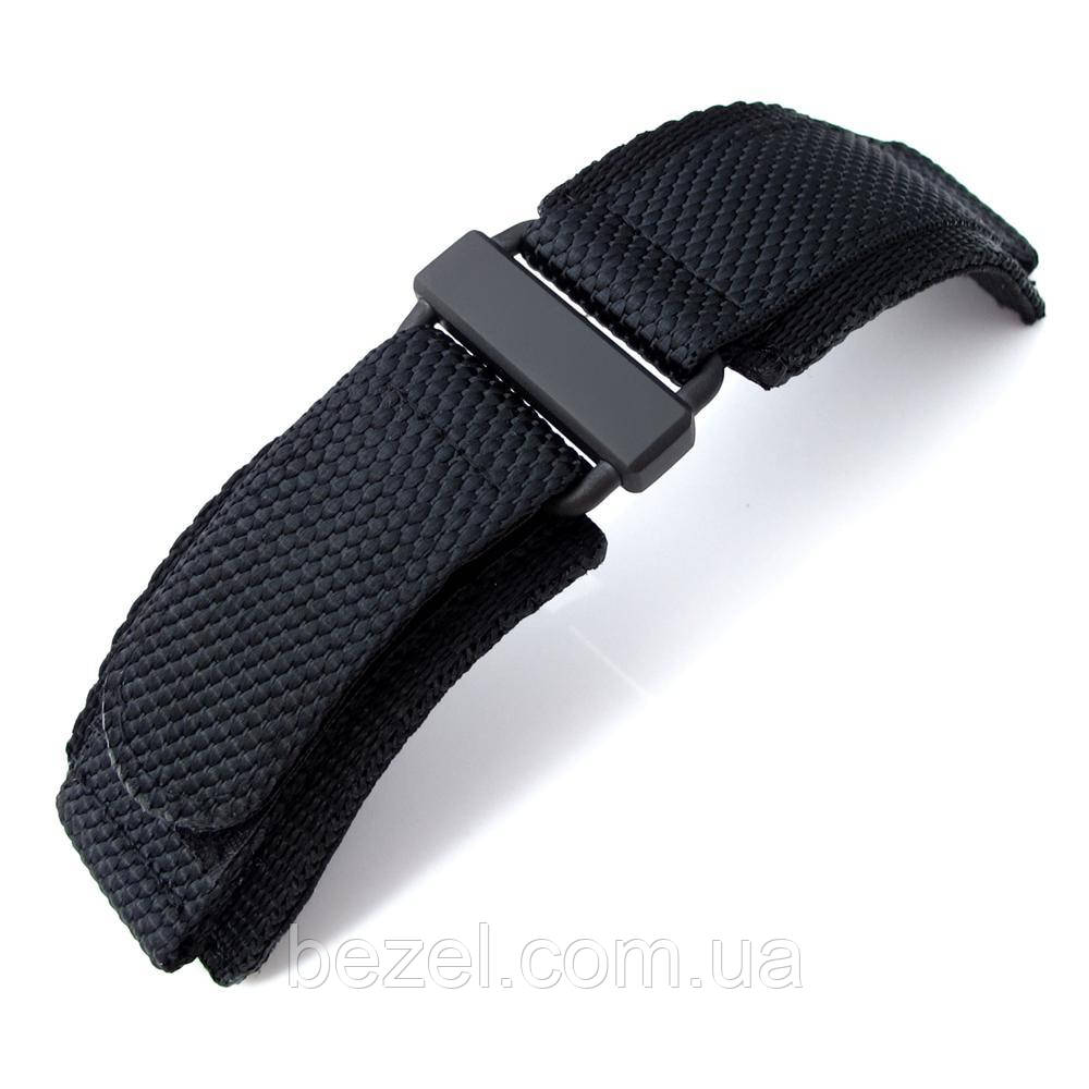 MiLTAT Honeycomb Black Nylon Velcro Fastener Watch Strap for Bell & Ross BR01, PVD Black Buckle