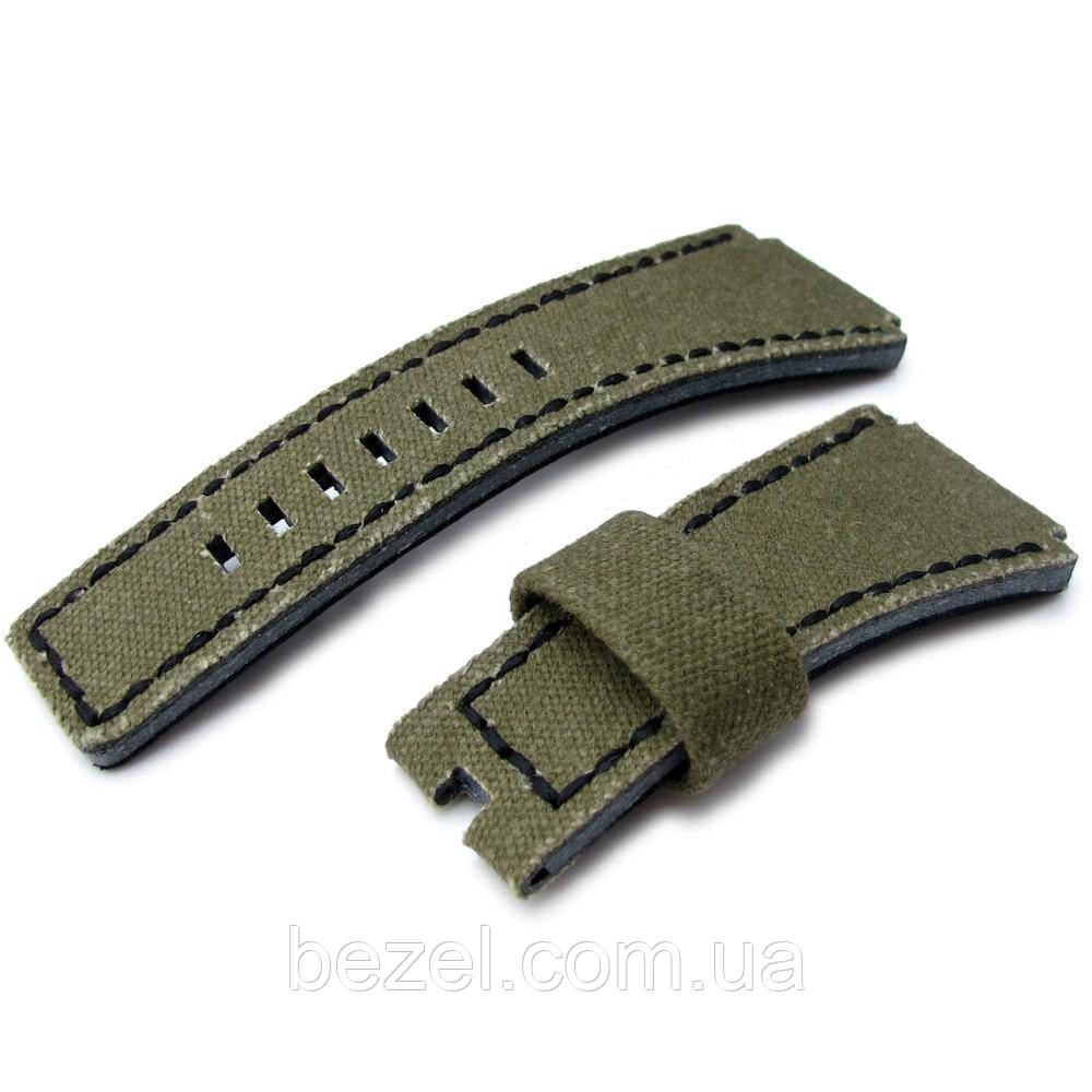 MiLTAT Military Green Washed Canvas for Bell & Ross replacement Strap, Black Stitches