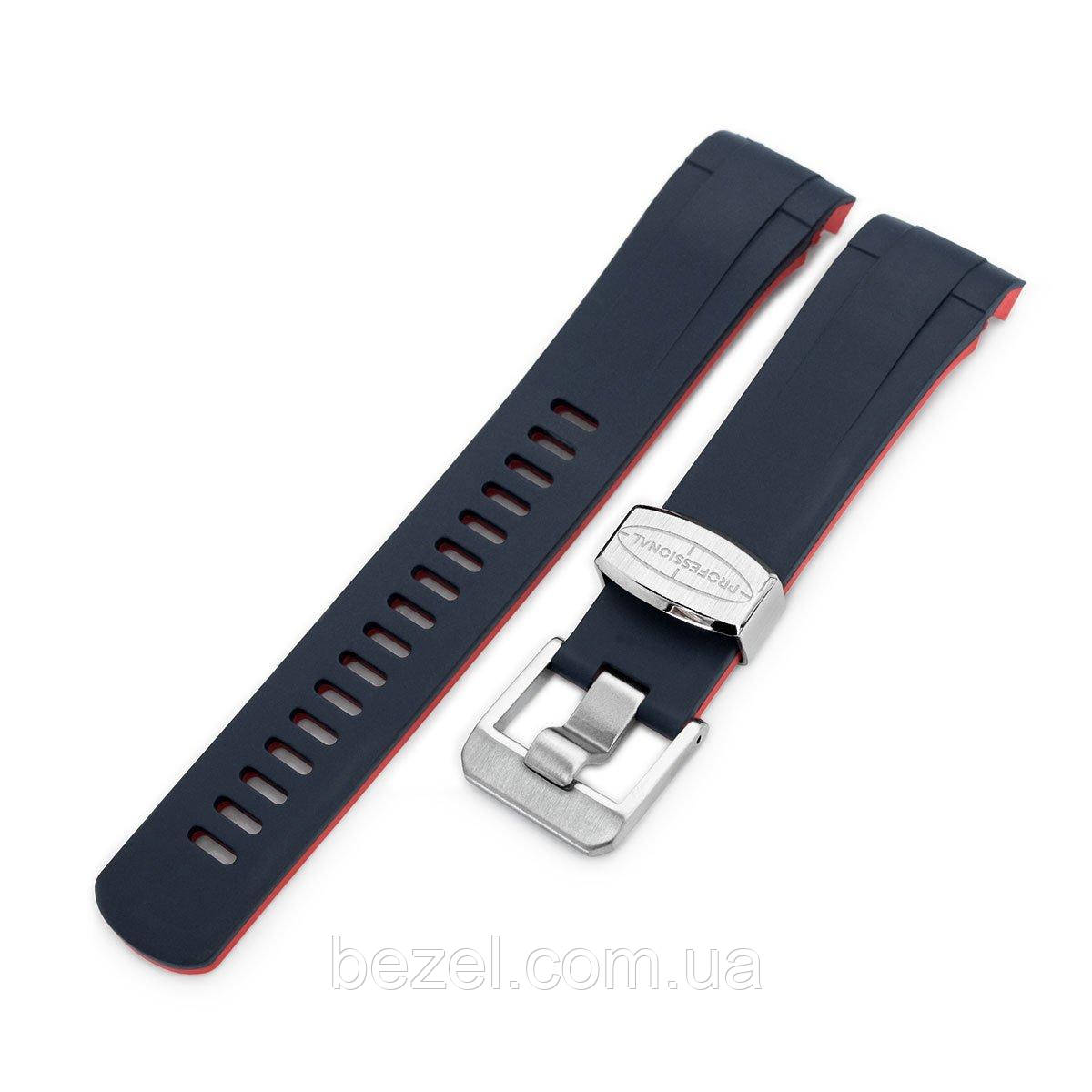 22mm Crafter Blue - Dual Color Blue & Rubber Red Curved Lug Watch Strap for Tudor Black Bay M79230