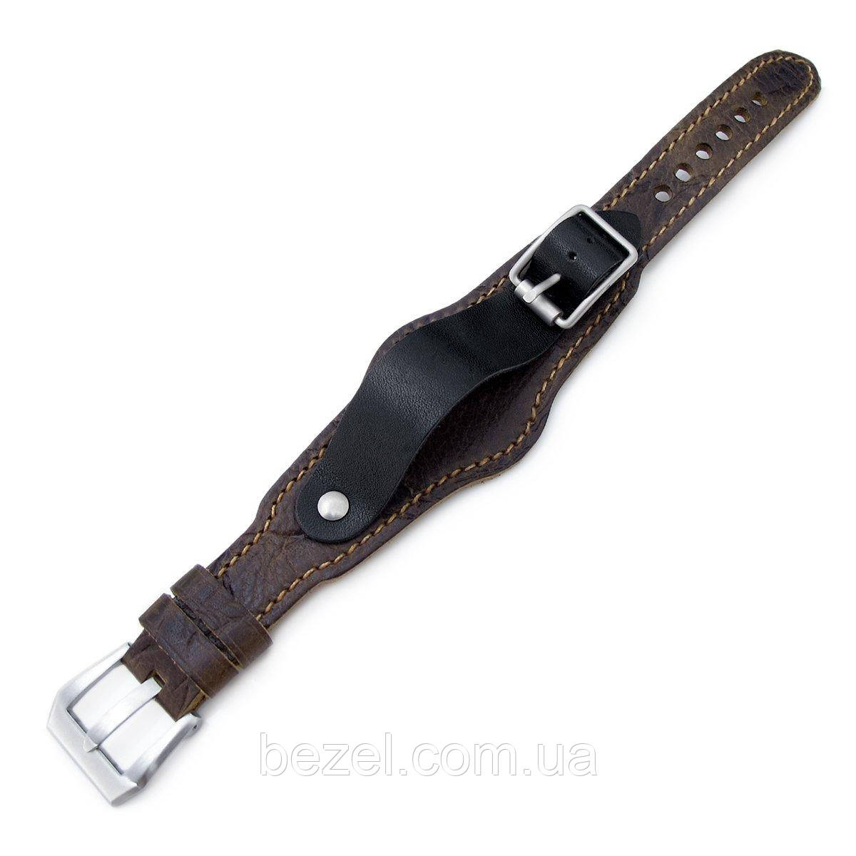 20mm Hezzo Bund Military Style Double-layer Watch Strap, Scratch Brown Pattern of Art Leather