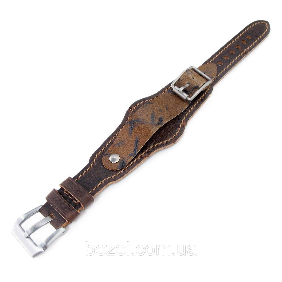 20mm Hezzo Bund Military Style Double-layer Watch Strap, Dark Brown Chesse Holes Brown Leather of Art, фото 1