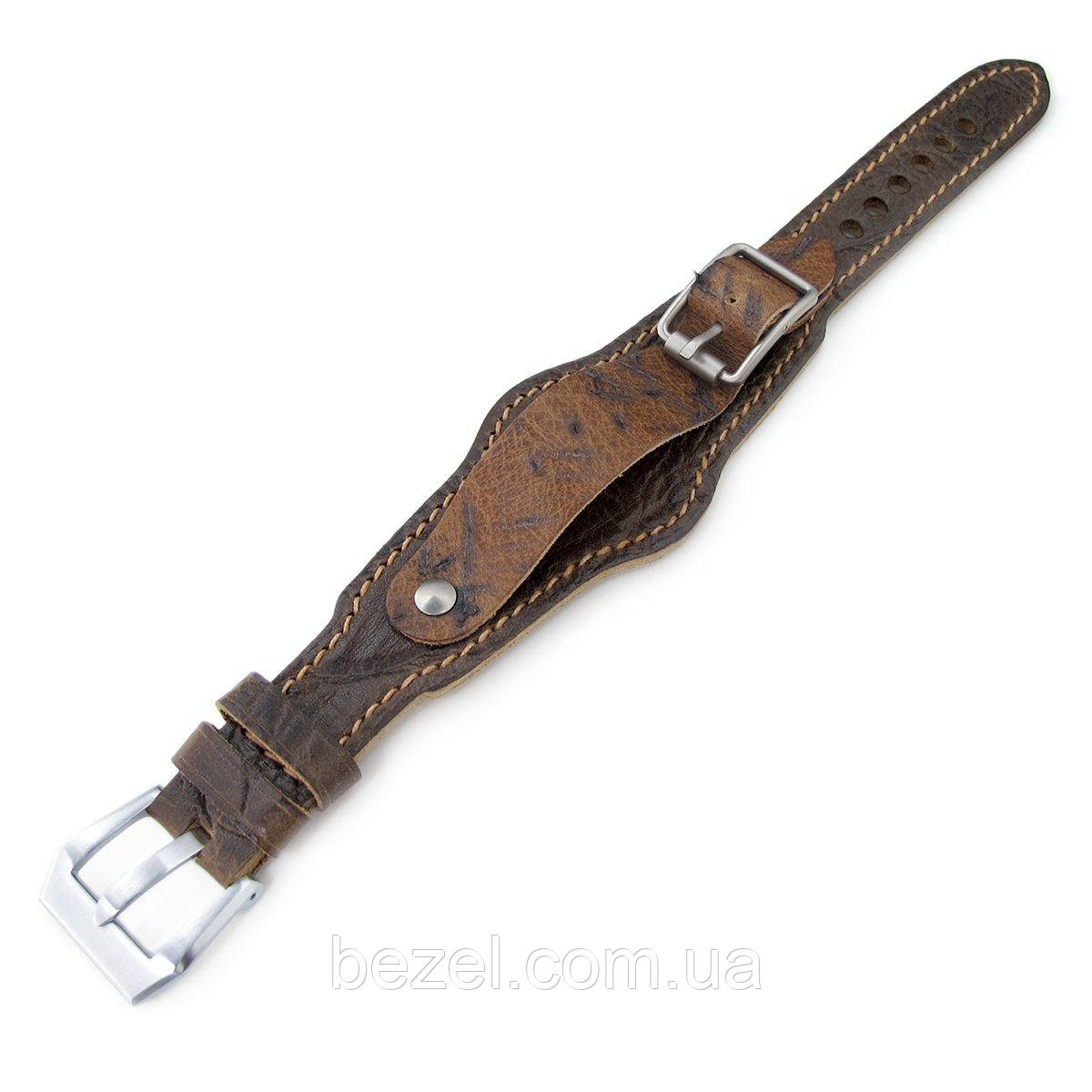 20mm Hezzo Bund Military Style Double-layer Watch Strap, Scratch Brown Leather of Art