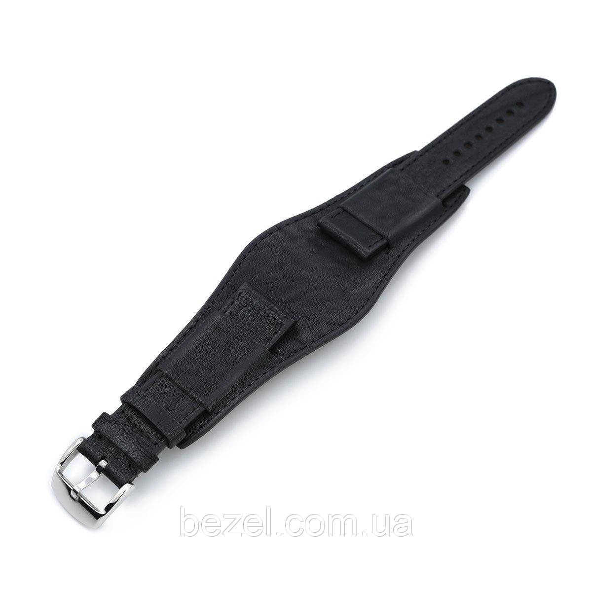 22mm Italian Handmade Bund Military Style Double-layer Watch Strap, Black