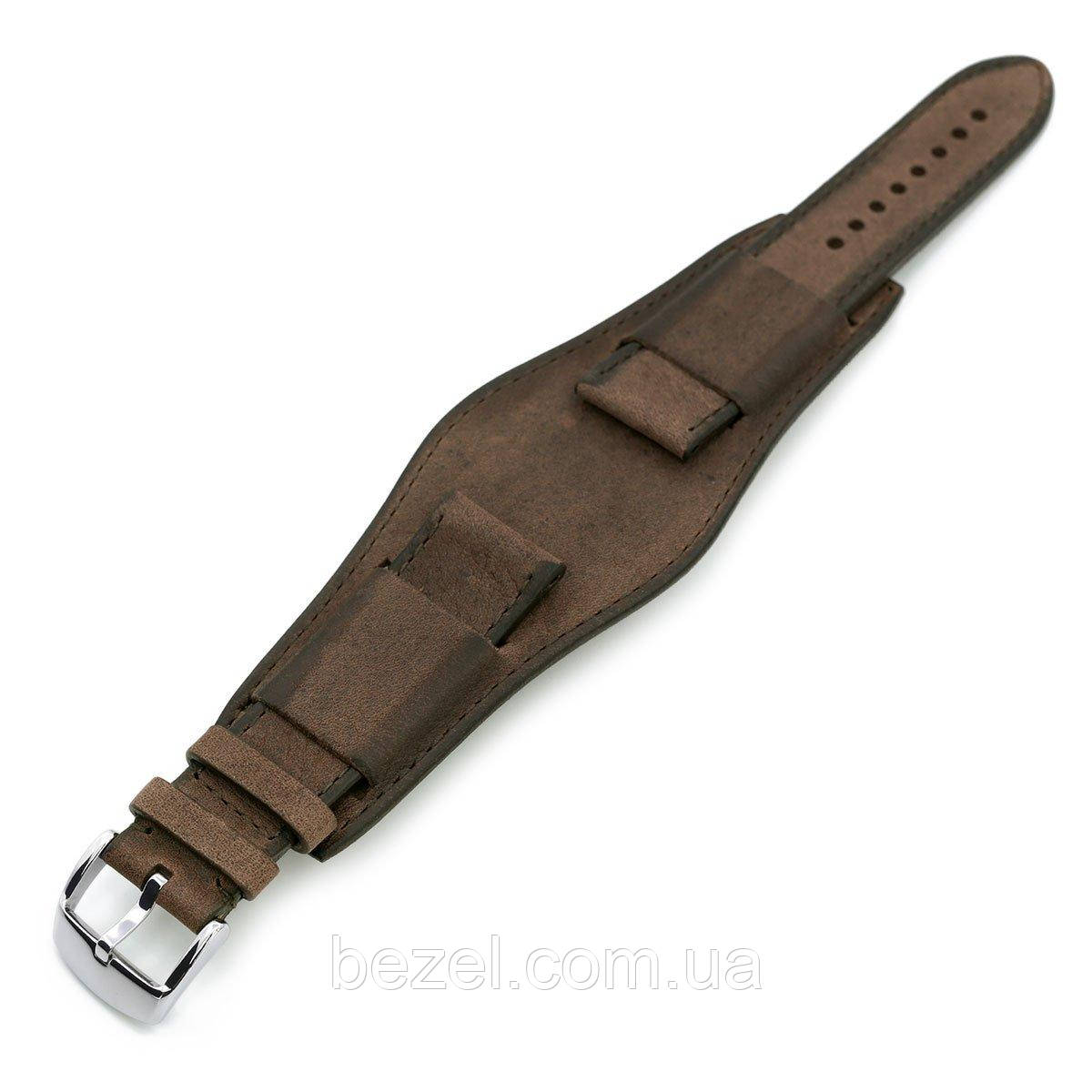 22mm Italian Handmade Bund Military Style Double-layer Watch Strap, Dark Brown, фото 1