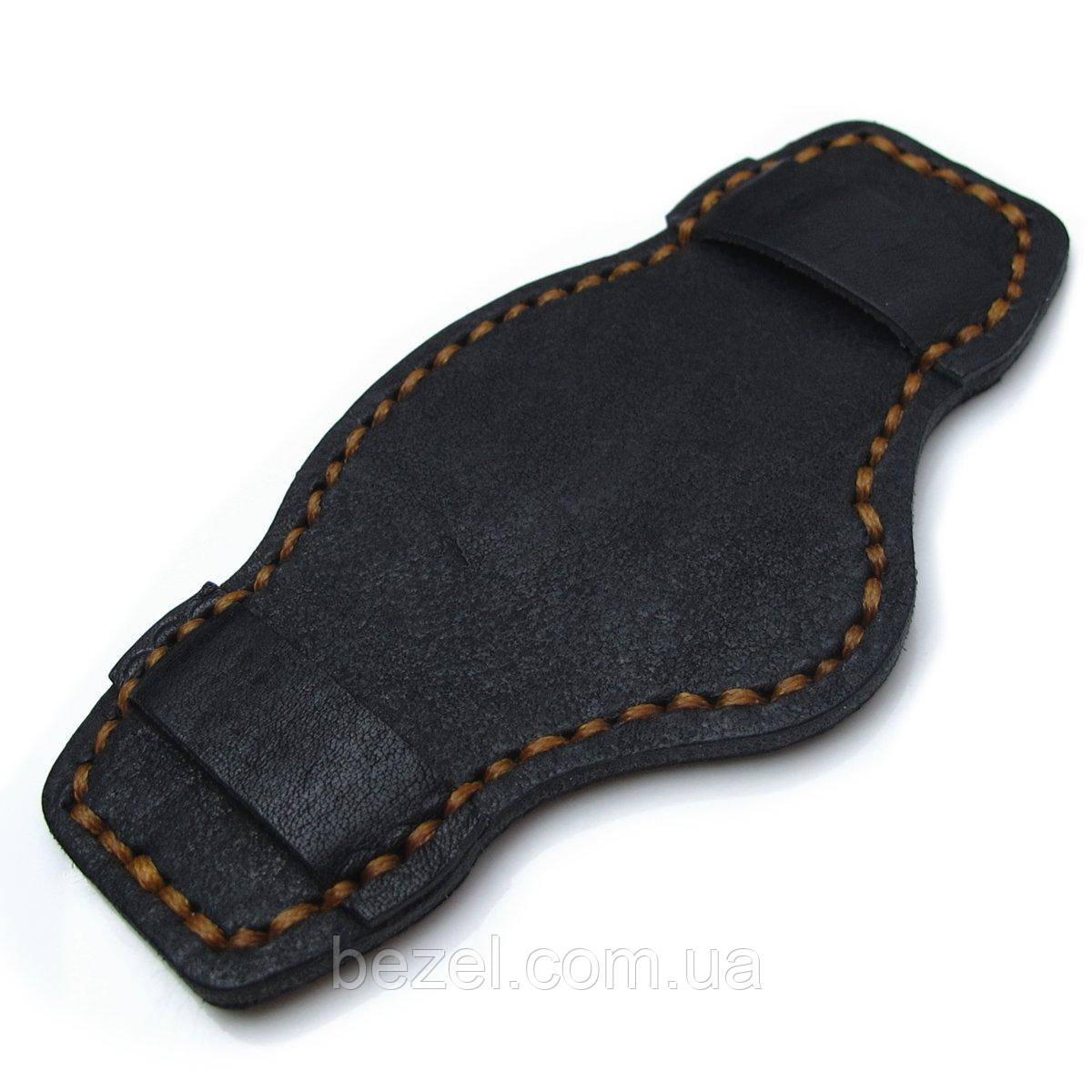 Matte Black Pull Up Leather BUND Pad for 20mm - 24mm watch straps, Brown Wax Stitching, фото 1