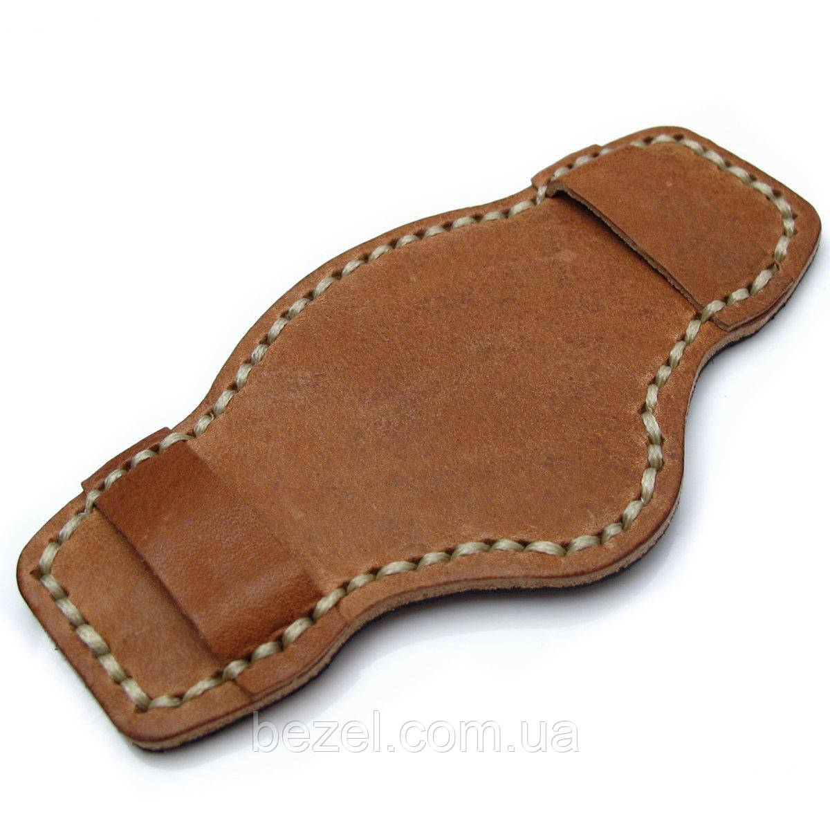 Saddle Brown Pull Up Leather BUND Pad for 20mm - 24mm watch straps, Beige Wax Stitching