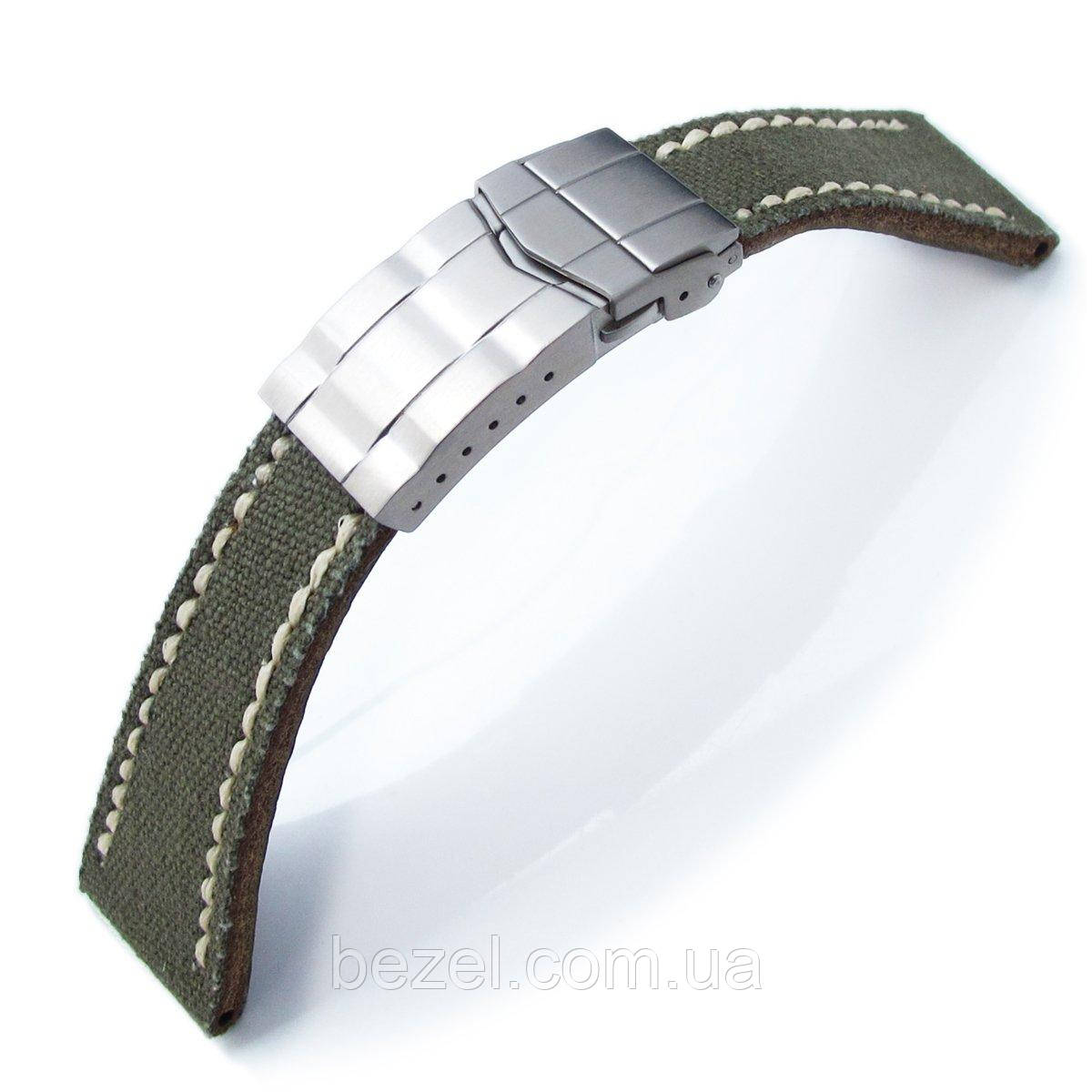 20mm or 21mm MiLTAT Military Green Canvas Submariner Clasp Watch Strap, Wax Hand Stitches, фото 1