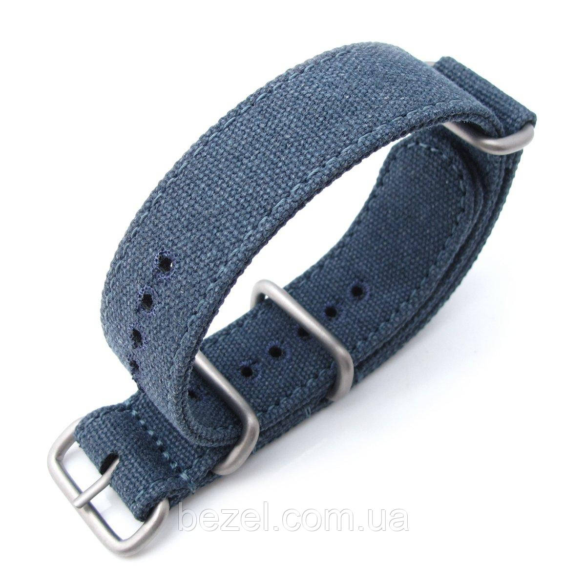 MiLTAT 22mm Washed Canvas Zulu Navy Blue Double Thickness Watch Strap, Lockstitch Round Hole