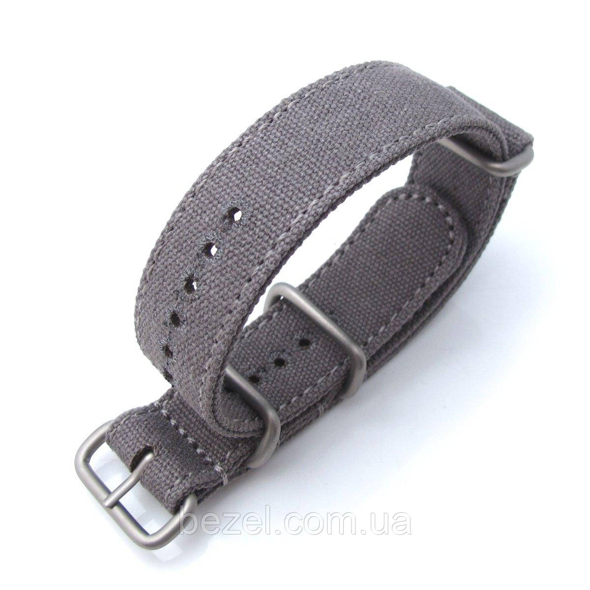 MiLTAT 20mm or 22mm Washed Canvas Zulu Military Grey Double Thickness Watch Strap, Lockstitch Round Hole