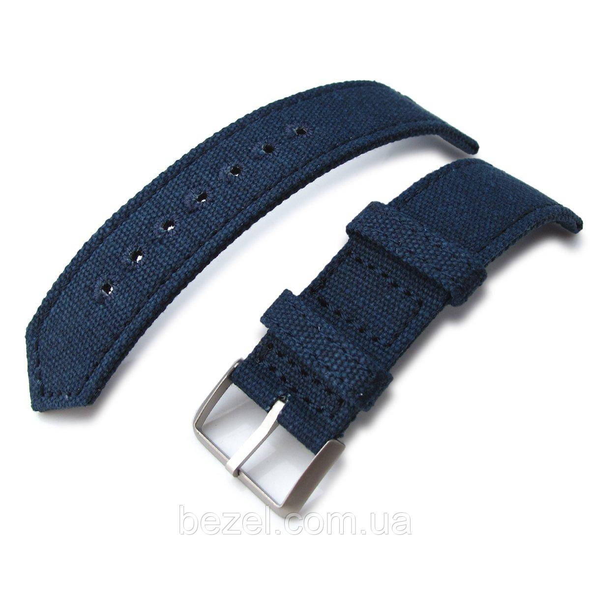 20mm, 21mm or 22mm MiLTAT WW2 2-piece Navy Washed Canvas Watch Band with lockstitch round hole, Sandblasted