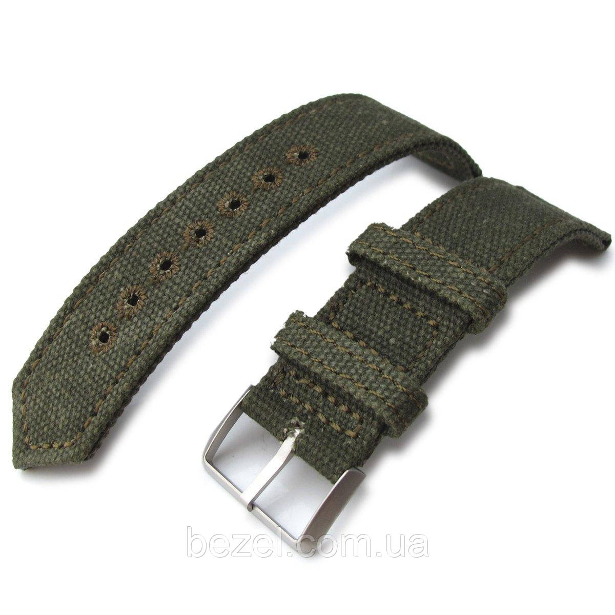 20mm, 21mm or 22mm MiLTAT WW2 2-piece Military Green Washed Canvas Watch Band with lockstitch round hole,