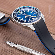 22mm Crafter Blue - Dual Color Black & Blue Rubber Curved Lug Watch Strap for Seiko Samurai SRPB51, фото 2