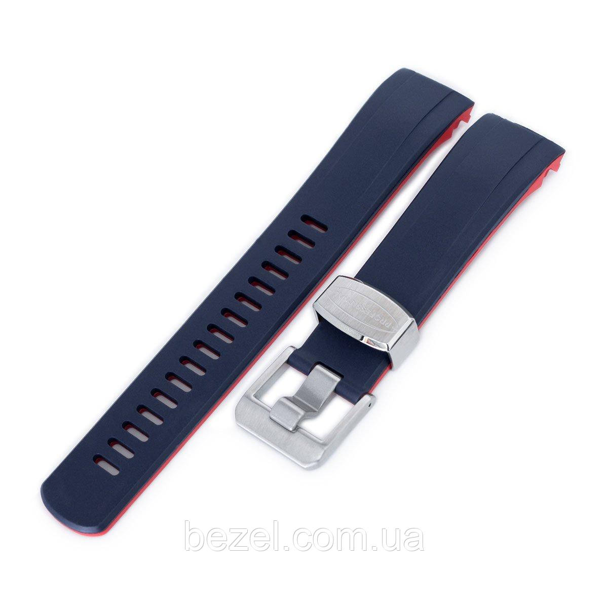 22mm Crafter Blue - Dual Color Blue & Rubber Red Curved Lug Watch Strap for Seiko Samurai SRPB51, фото 1