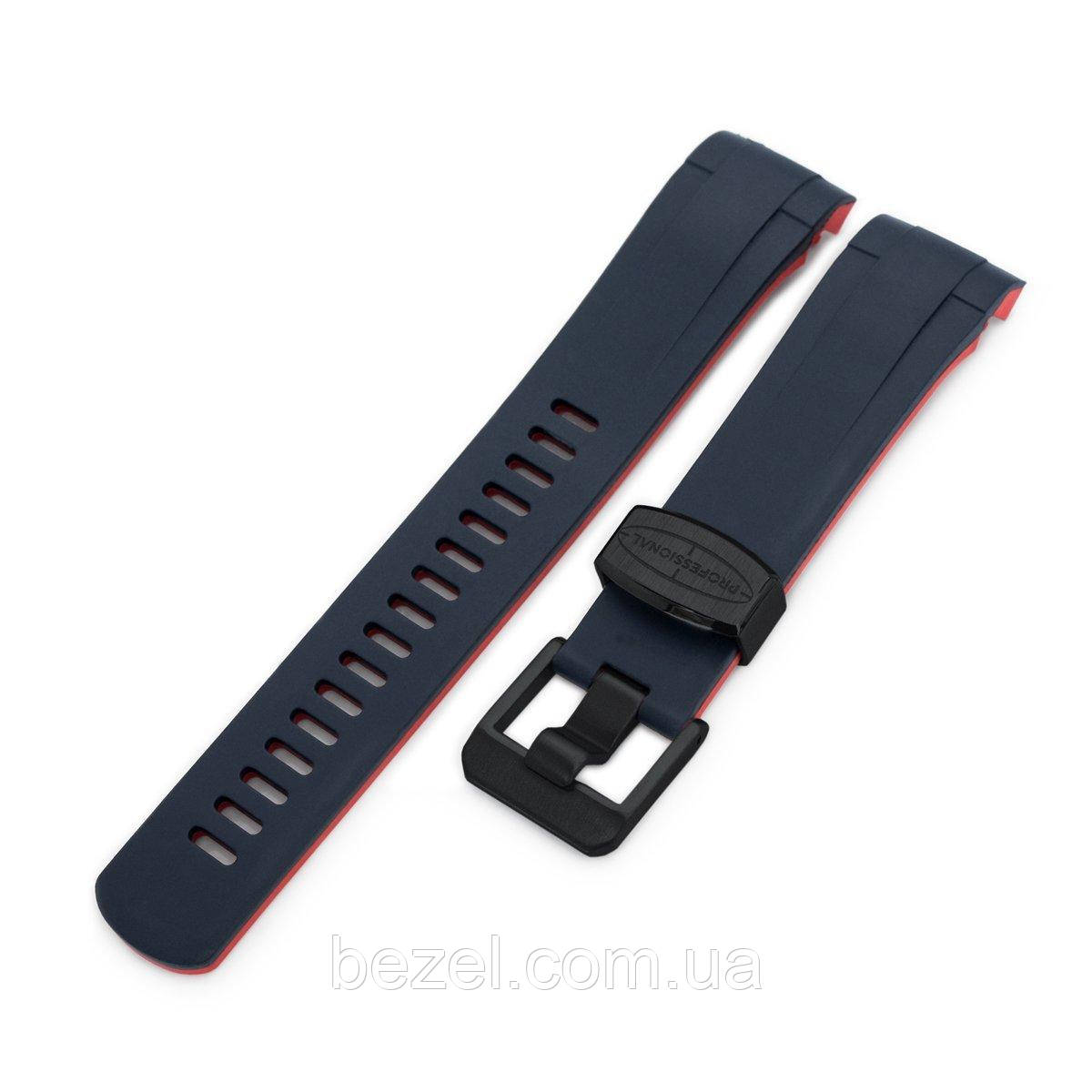 22mm Crafter Blue - Dual Color Blue & Rubber Red Curved Lug Watch Strap for Tudor Black Bay M79230, PVD Black