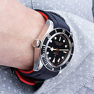 22mm Crafter Blue - Dual Color Blue & Rubber Red Curved Lug Watch Strap for Tudor Black Bay M79230, PVD Black, фото 2