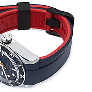 22mm Crafter Blue - Dual Color Blue & Rubber Red Curved Lug Watch Strap for Tudor Black Bay M79230, PVD Black, фото 5