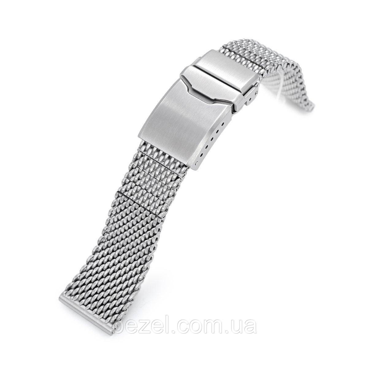 20mm, 22mm Solid End Massy Mesh Band Stainless Steel Watch Bracelet, Button Chamfer Diver Clasp, Brushed