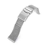 20mm, 22mm Solid End Massy Mesh Band Stainless Steel Watch Bracelet, Button Chamfer Diver Clasp, Brushed