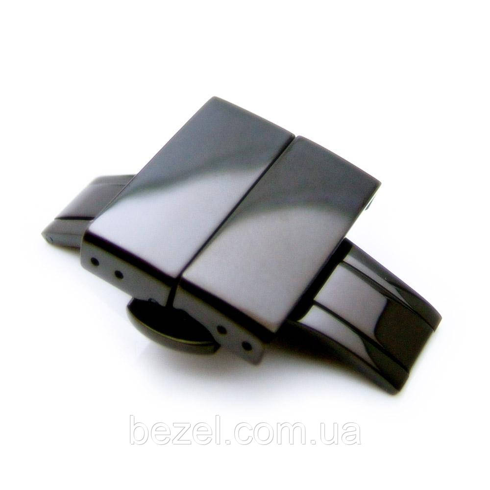 20mm, 22mm, 24mm Deployment Buckle / Clasp, IP Polish Black Stainless Steel with Release Button