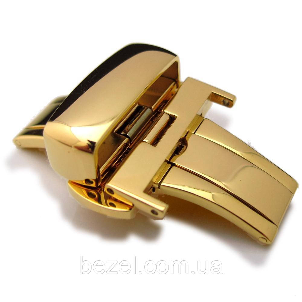 20mm, 22mm, 24mm Deployment Buckle / Clasp, Gold Plated Stainless Steel, for Leather Strap