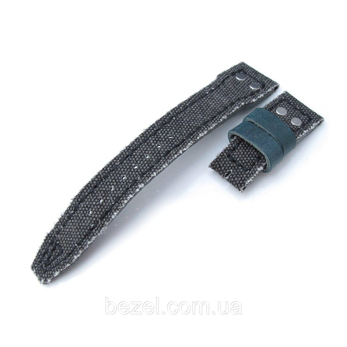 22mm MiLTAT Light Black Washed Canvas IWC Big Pilot replacement Strap, Rivet Lug