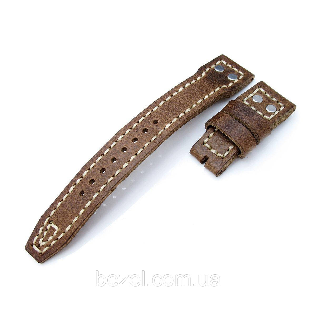 22mm MiLTAT Douglas Greenish Brown Pull Up Italian Leather IWC Big Pilot replacement Strap, Rivet Lug