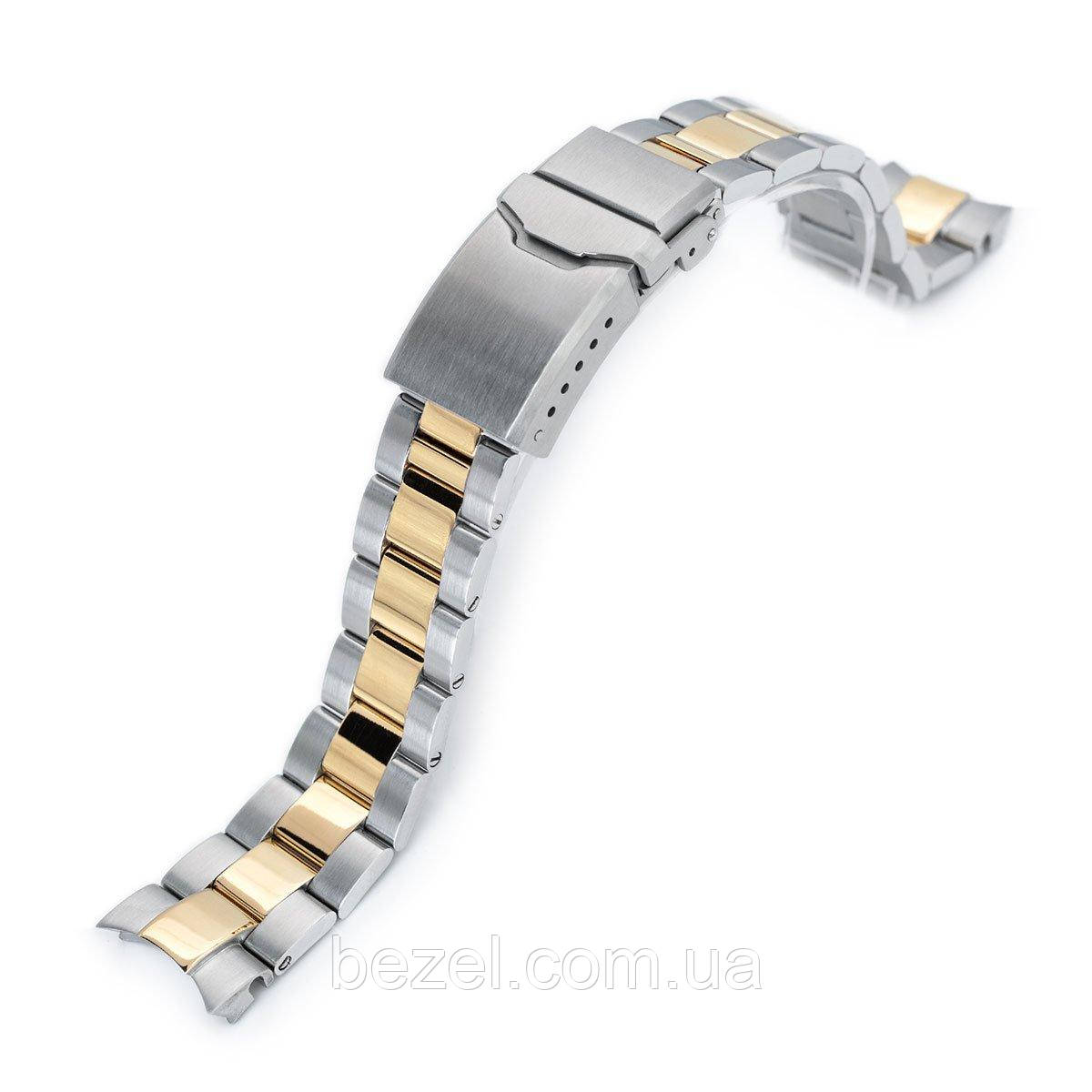 20mm Super 3D Oyster watch band for Seiko Alpinist SARB017, Two Tone IP Gold, Button Chamfer