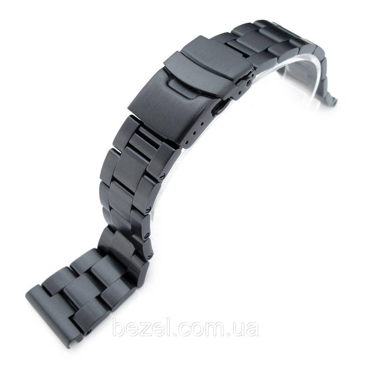 21.5 mm Super Oyster 316L SS Metal Watch Band for Seiko Tuna, Diver Clasp, PVD Black