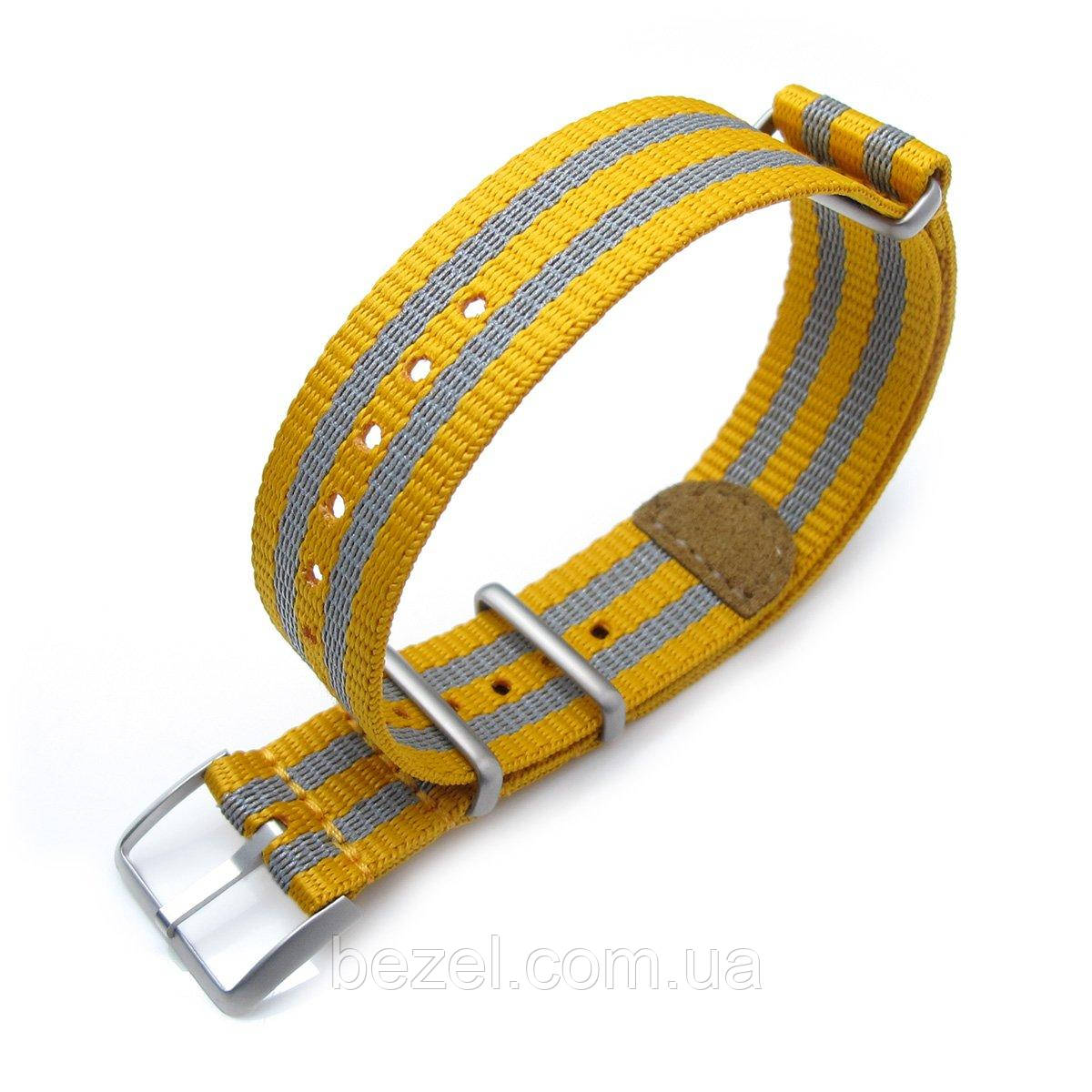 MiLTAT 20mm G10 NATO 3M Glow-in-the-Dark Watch Strap, Brushed - Mustard and Stripes Grey