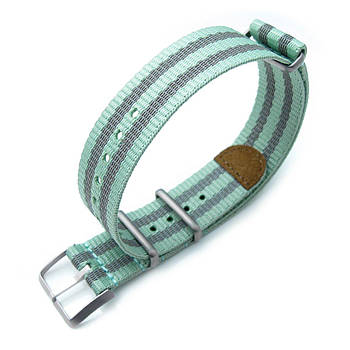 MiLTAT 20mm G10 NATO 3M Glow-in-the-Dark Watch Strap, Brushed - Pastel Green & Grey Stripes