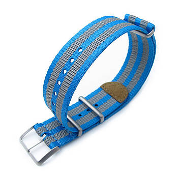 MiLTAT 22mm G10 NATO 3M Glow-in-the-Dark Watch Strap, Brushed - Blue and Stripes Grey