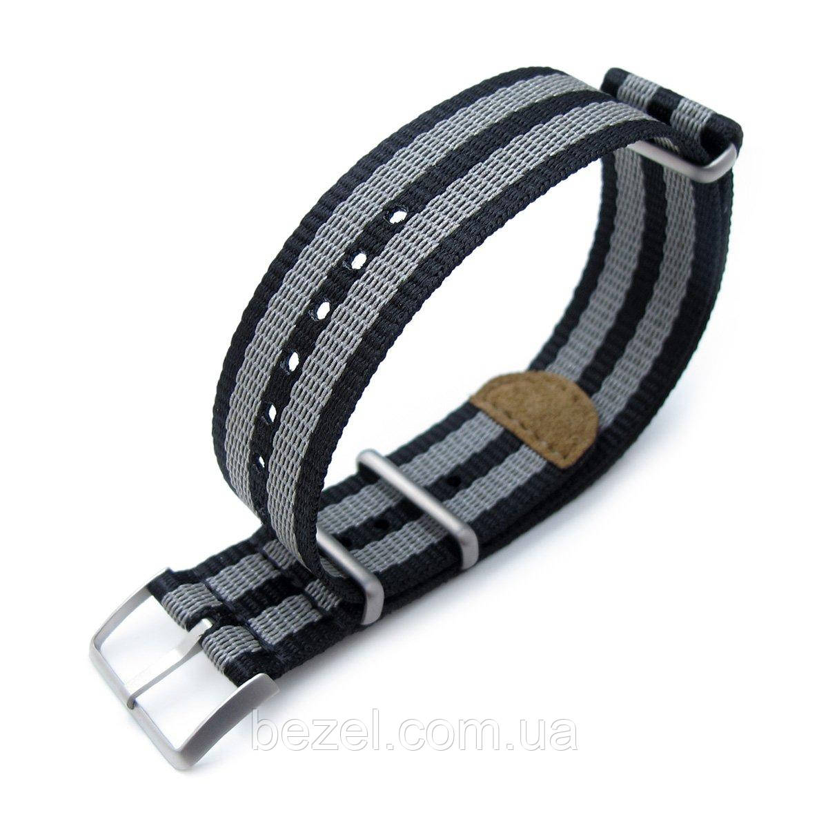 MiLTAT 20mm or 22mm G10 NATO 3M Glow-in-the-Dark Watch Strap, Brushed - Black and Grey Stripes