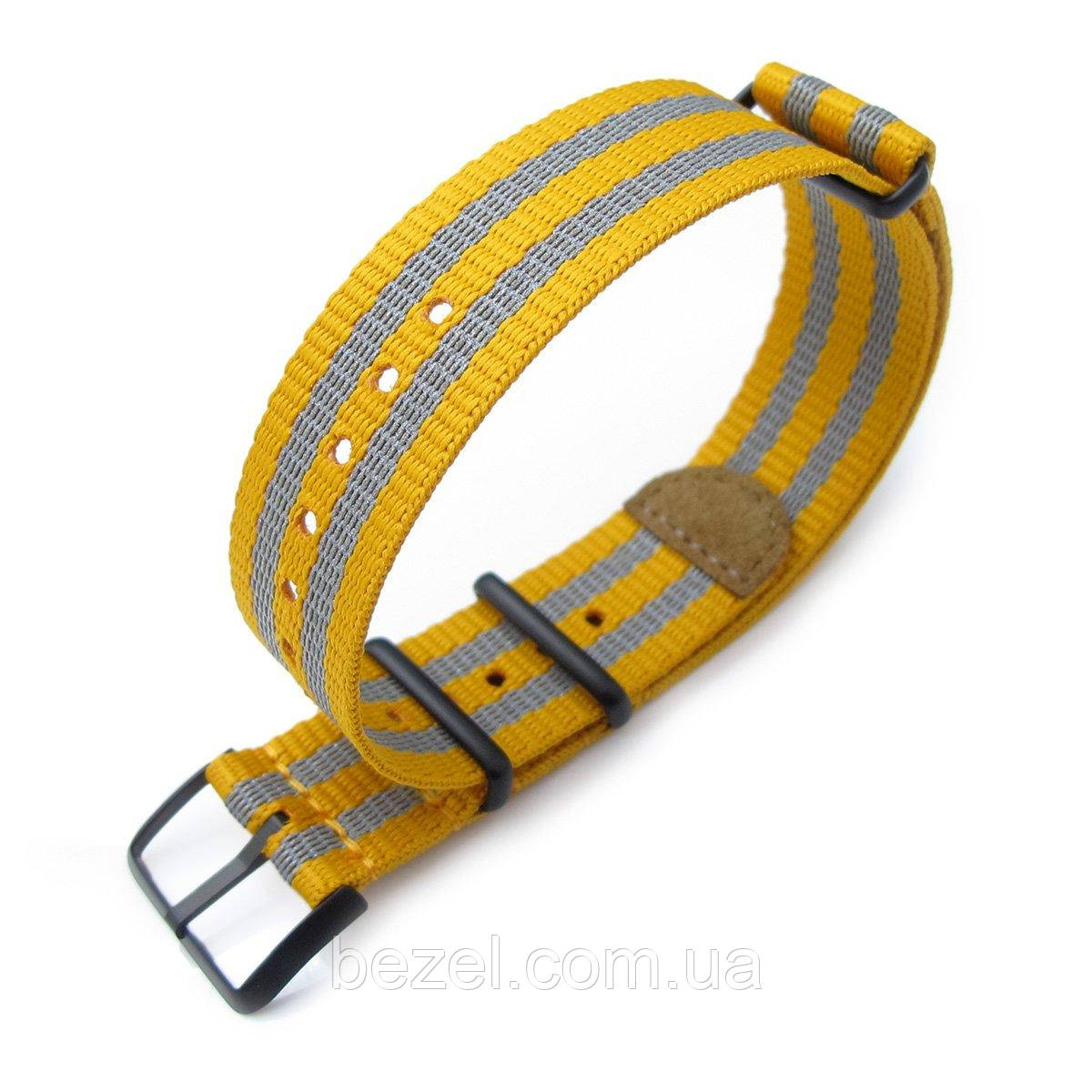 MiLTAT 20mm G10 NATO 3M Glow-in-the-Dark Watch Strap, PVD Black - Mustard and Stripes Grey, фото 1